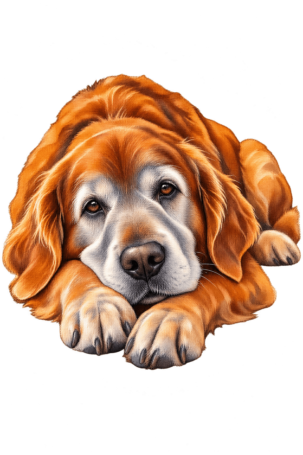 Cão idoso retratado em ilustração