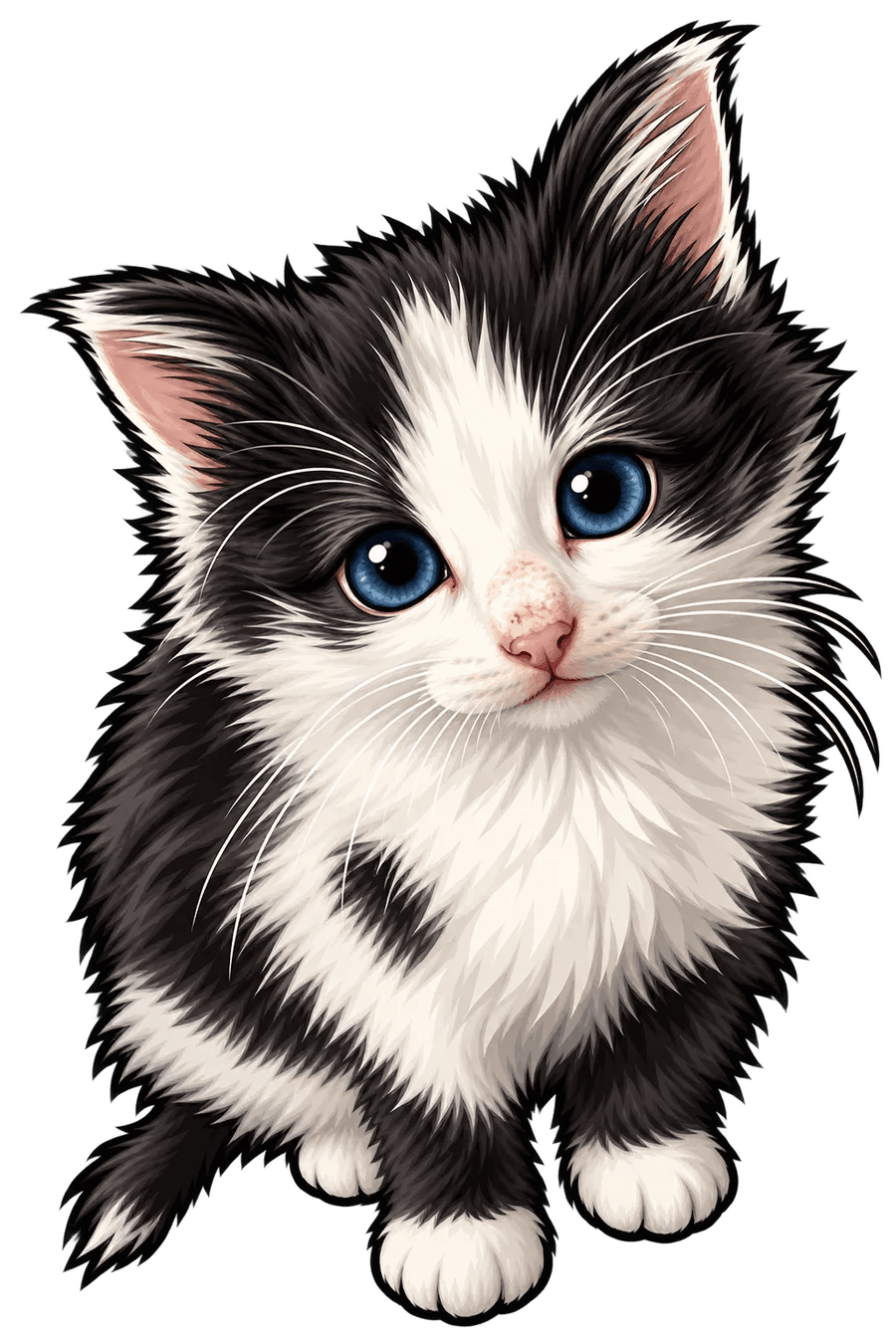 Gata frajola em ilustração, olhar atento