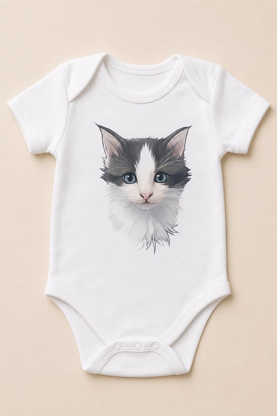 Body de bebê branco com ilustração de gata frajola estampada